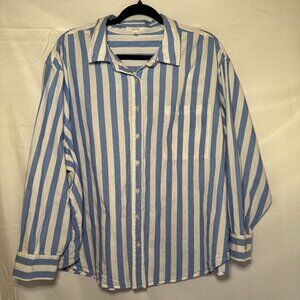 Maurice's Blue & White Stripe Cotton Long Sleeve Button Up Women's Plus Size 2X